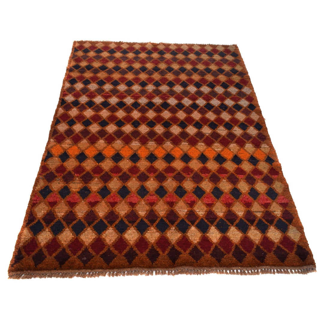 Orange Afghan Baluchi Rug 3' 9" x 6' 2" Hand-Knotted detail