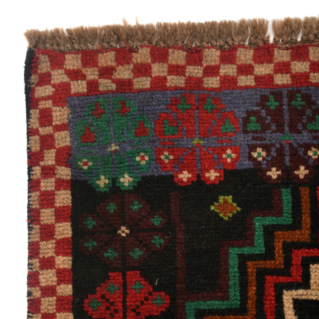 Black Afghan Baluchi Rug 4' 1" x 5' 11" Hand-Knotted view
