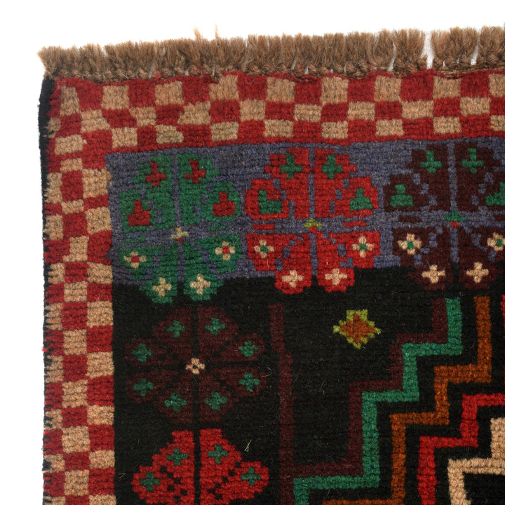 Black Afghan Baluchi Rug 4' 1" x 5' 11" Hand-Knotted view