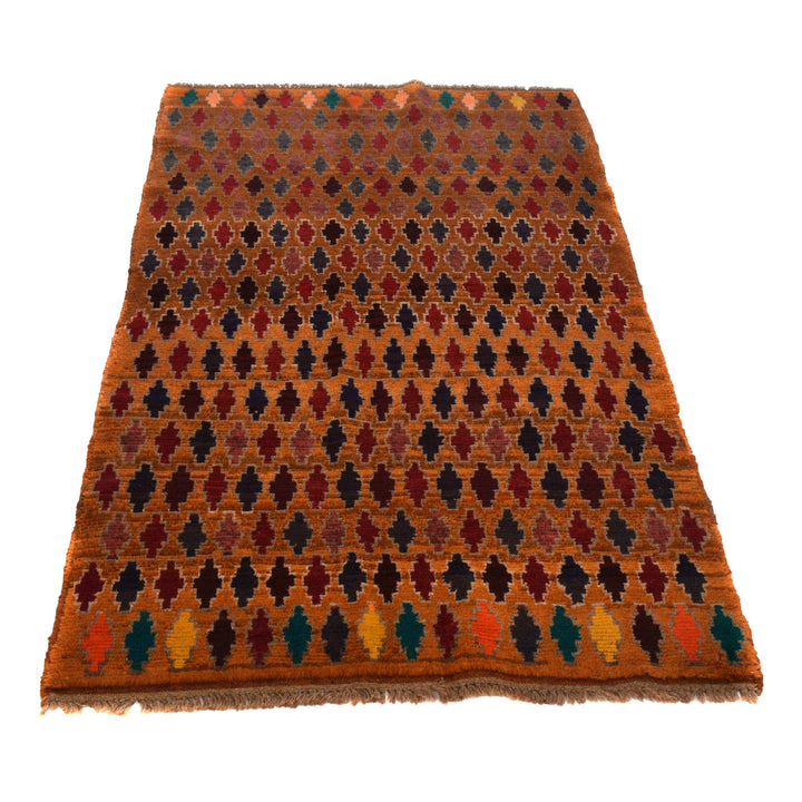 Orange Afghan Baluchi Rug 3' 10" x 6' 0" Hand-Knotted detail
