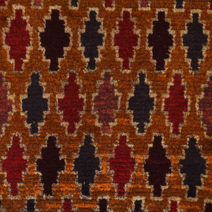 Orange Afghan Baluchi Rug 3' 10" x 6' 0" Hand-Knotted close-up