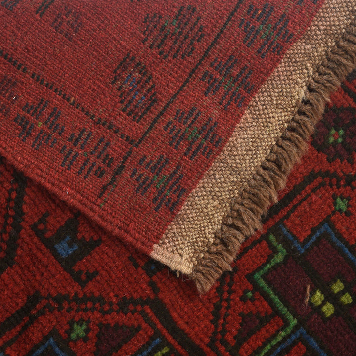 Red Afghan Baluchi Rug 3' 10" x 6' 4" Hand-Knotted pattern