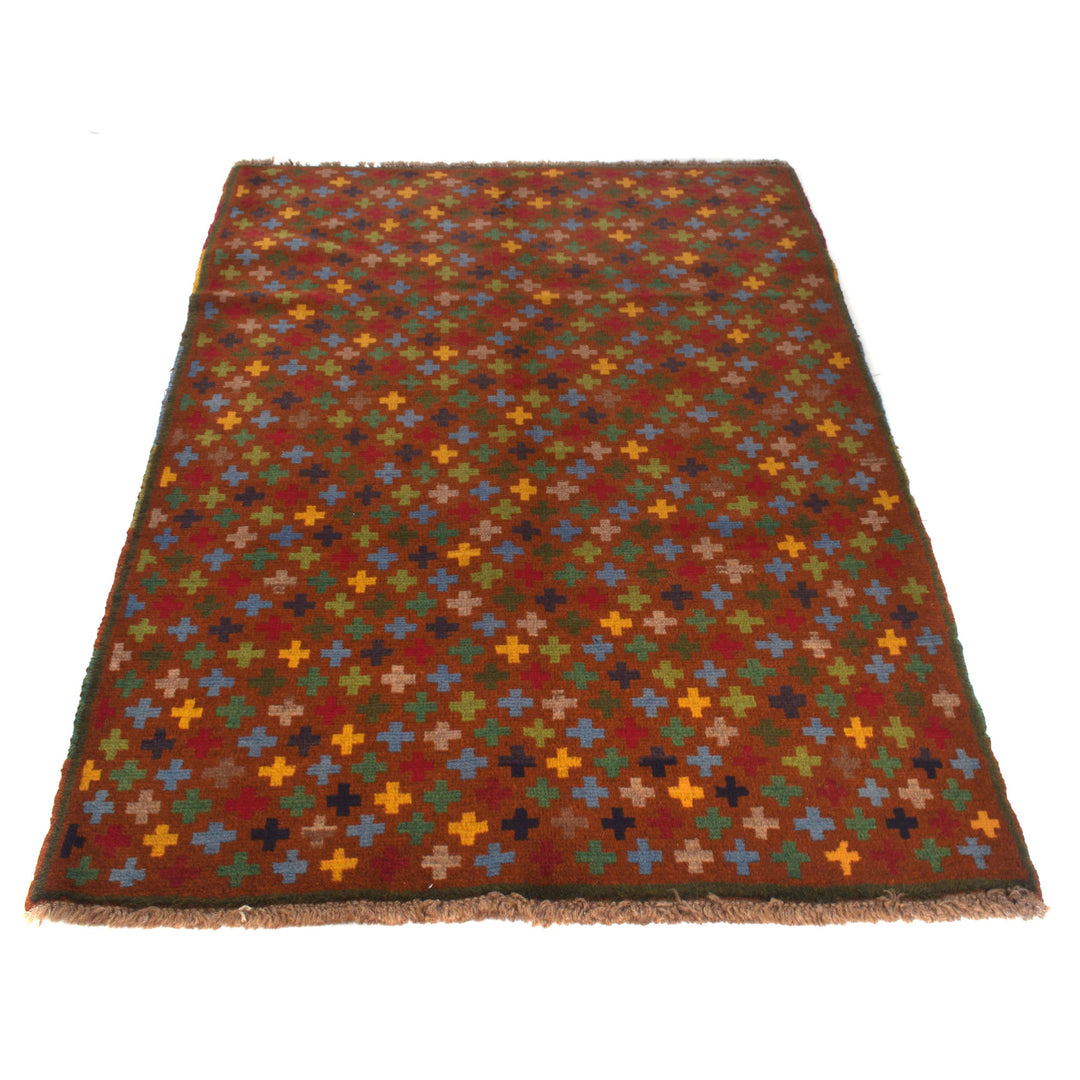 Brown Afghan Baluchi Rug 3' 11" x 6' 2" Hand-Knotted detail