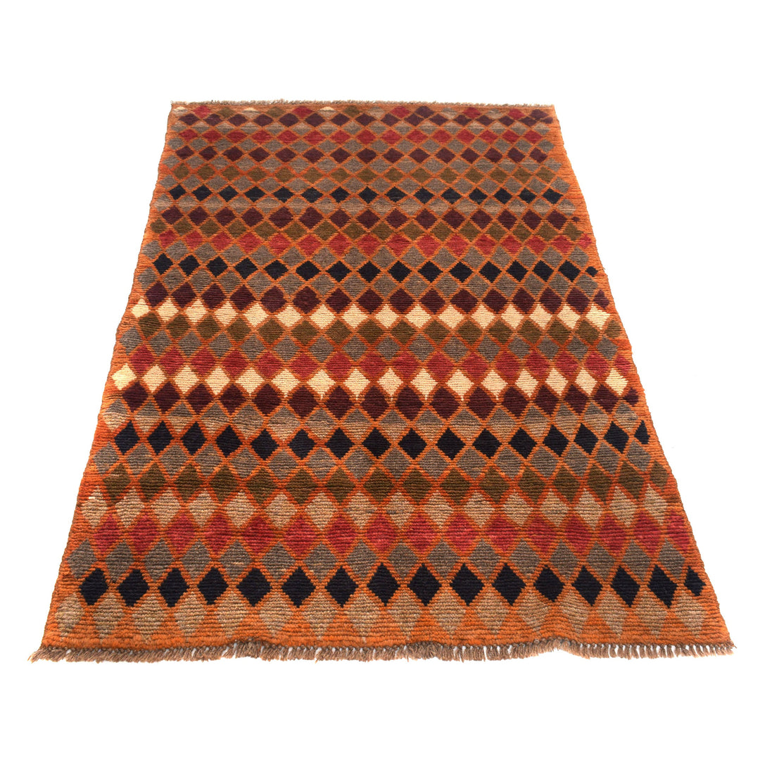 Orange Afghan Baluchi Rug 3' 9" x 6' 1" Hand-Knotted detail