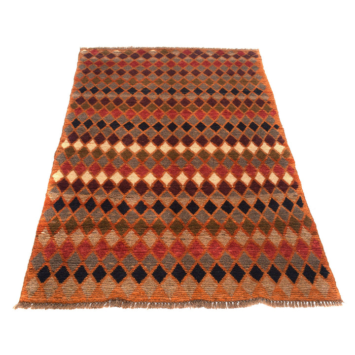 Orange Afghan Baluchi Rug 3' 9" x 6' 1" Hand-Knotted detail