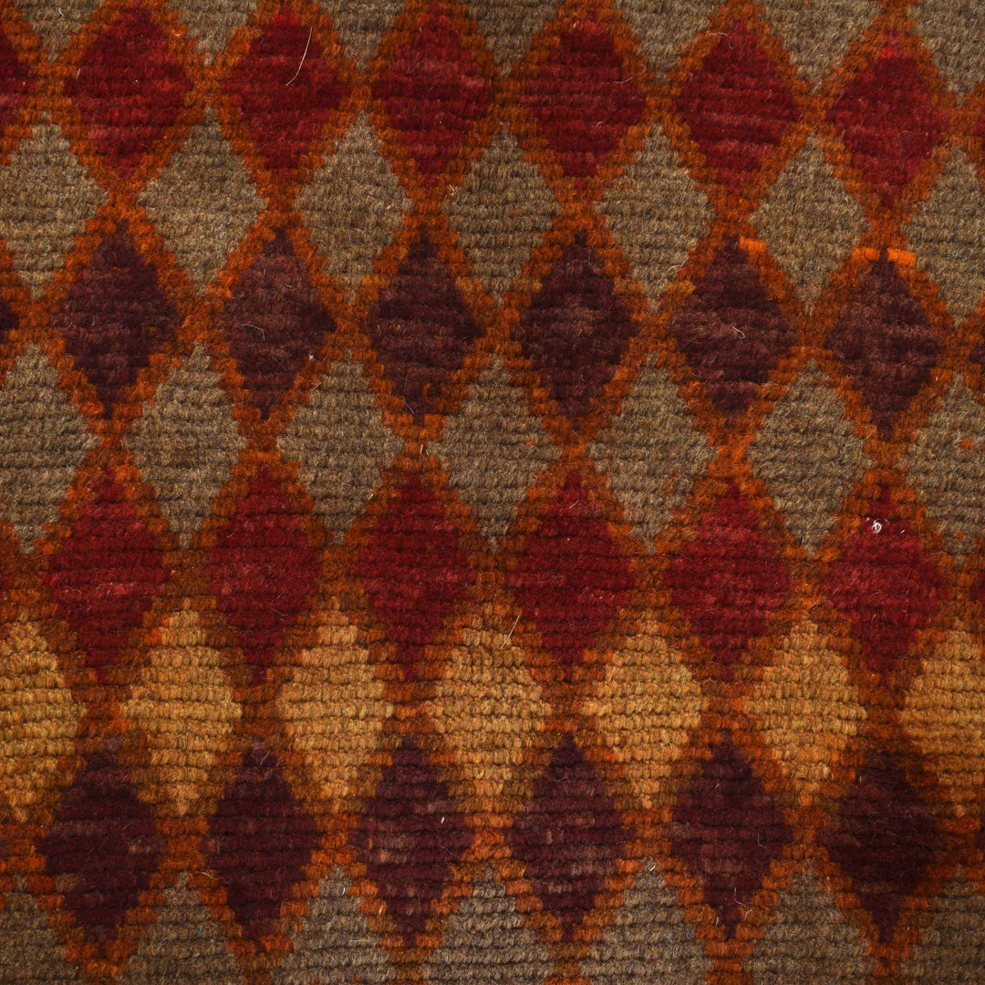 Orange Afghan Baluchi Rug 3' 7" x 6' 2" Hand-Knotted close-up