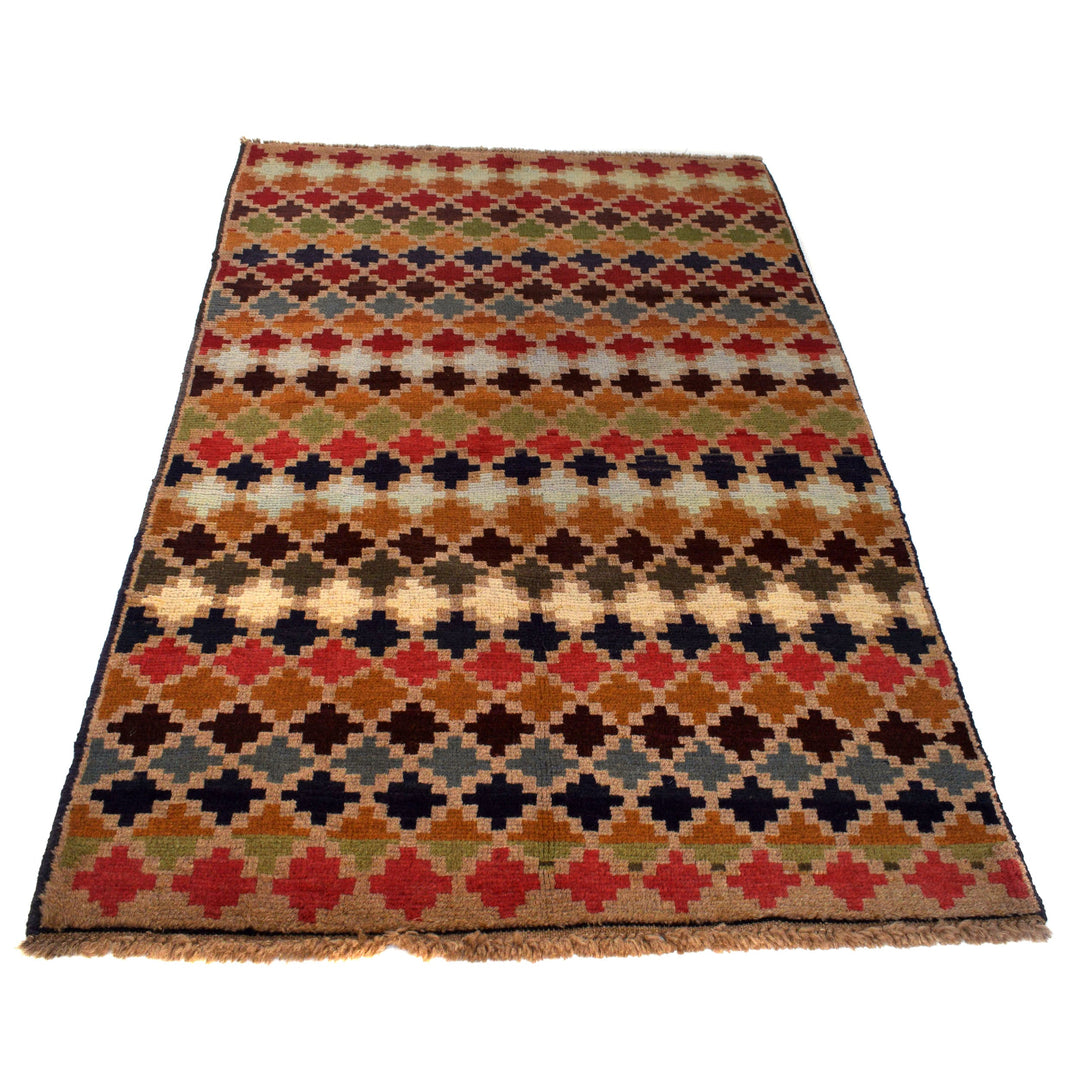 Tan Afghan Baluchi Rug 3'9" x 6'4" Hand-Knotted detail
