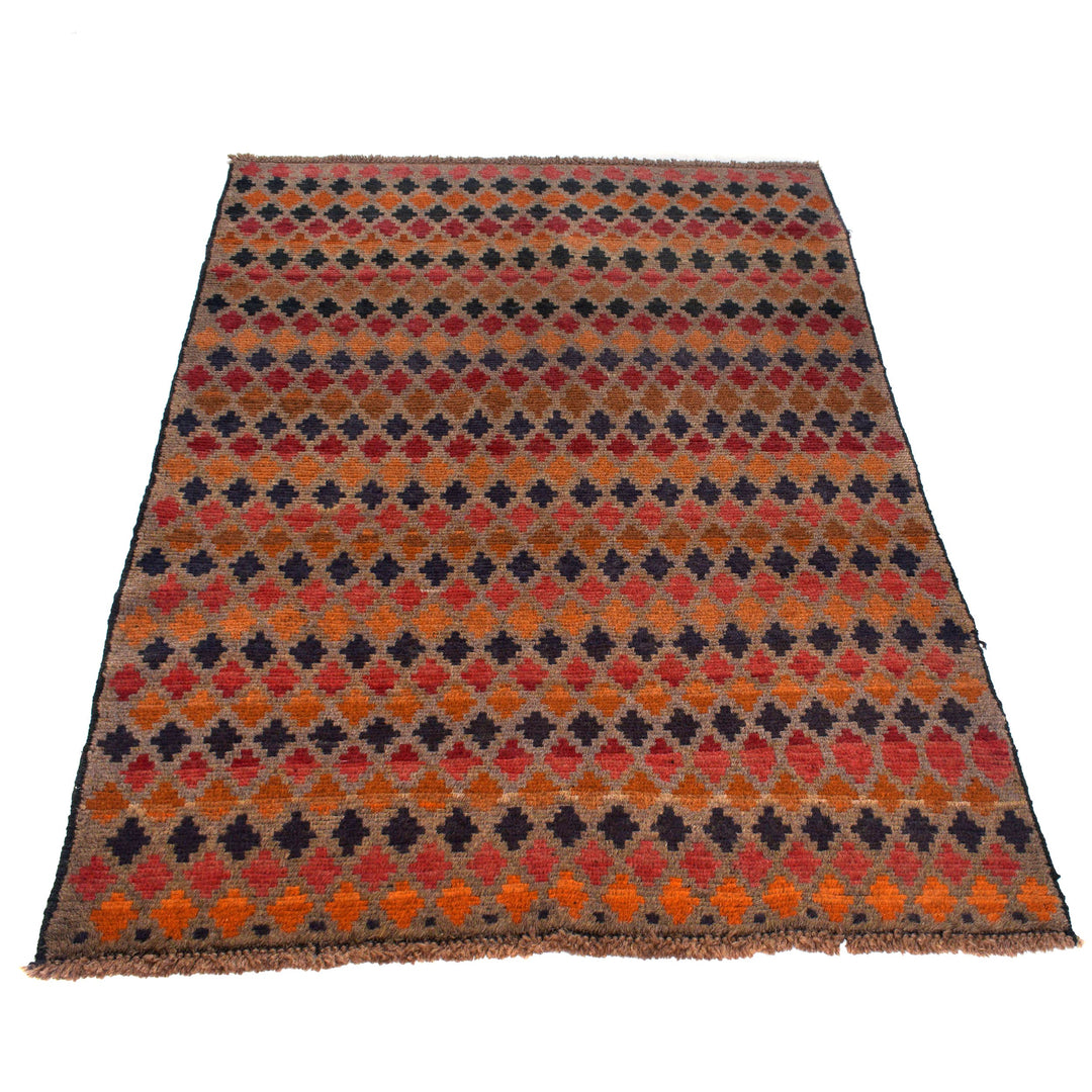 Light Brown Afghan Baluchi Rug 3' 7" x 5' 9" Hand-Knotted detail