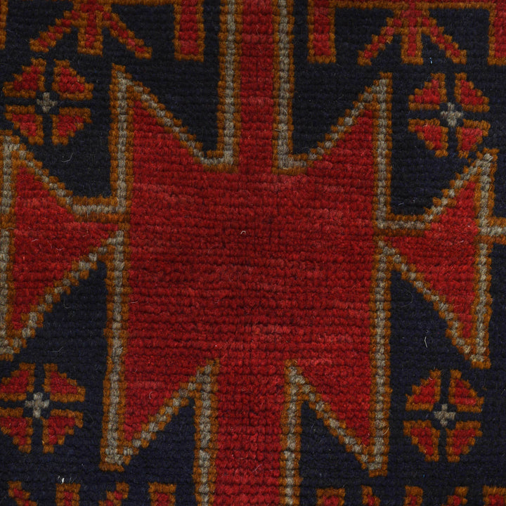 Red Afghan Baluchi Rug 3' 7" x 6' 2" Hand-Knotted close-up