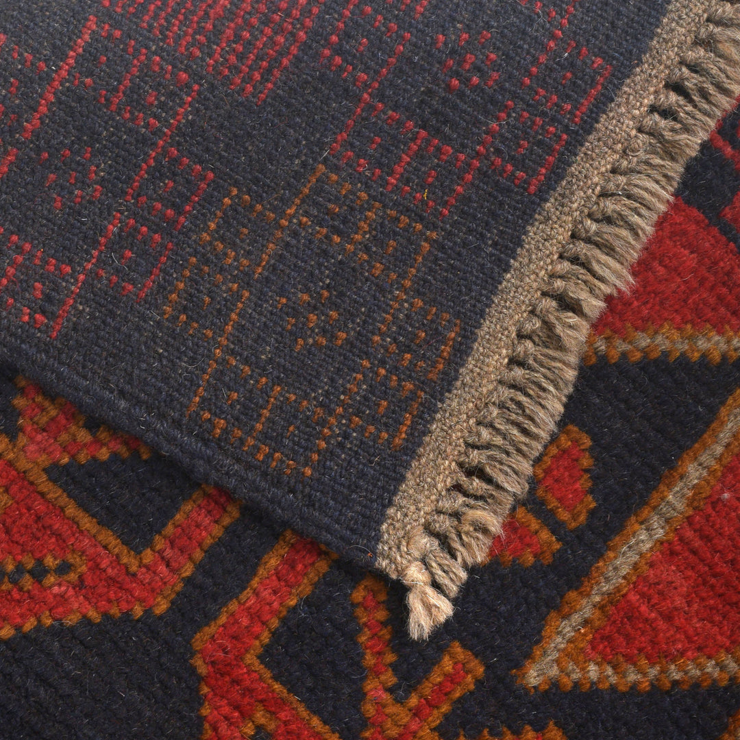 Red Afghan Baluchi Rug 3' 7" x 6' 2" Hand-Knotted pattern