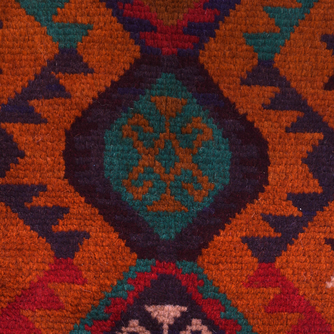 Orange Afghan Baluchi Rug 3' 6" x 6' 2" Hand-Knotted close-up