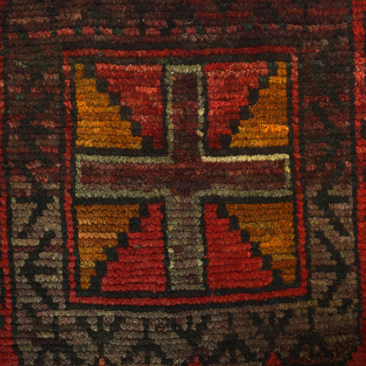 Red Afghan Baluchi Rug 3' 9" x 5' 10" Hand-Knotted close-up