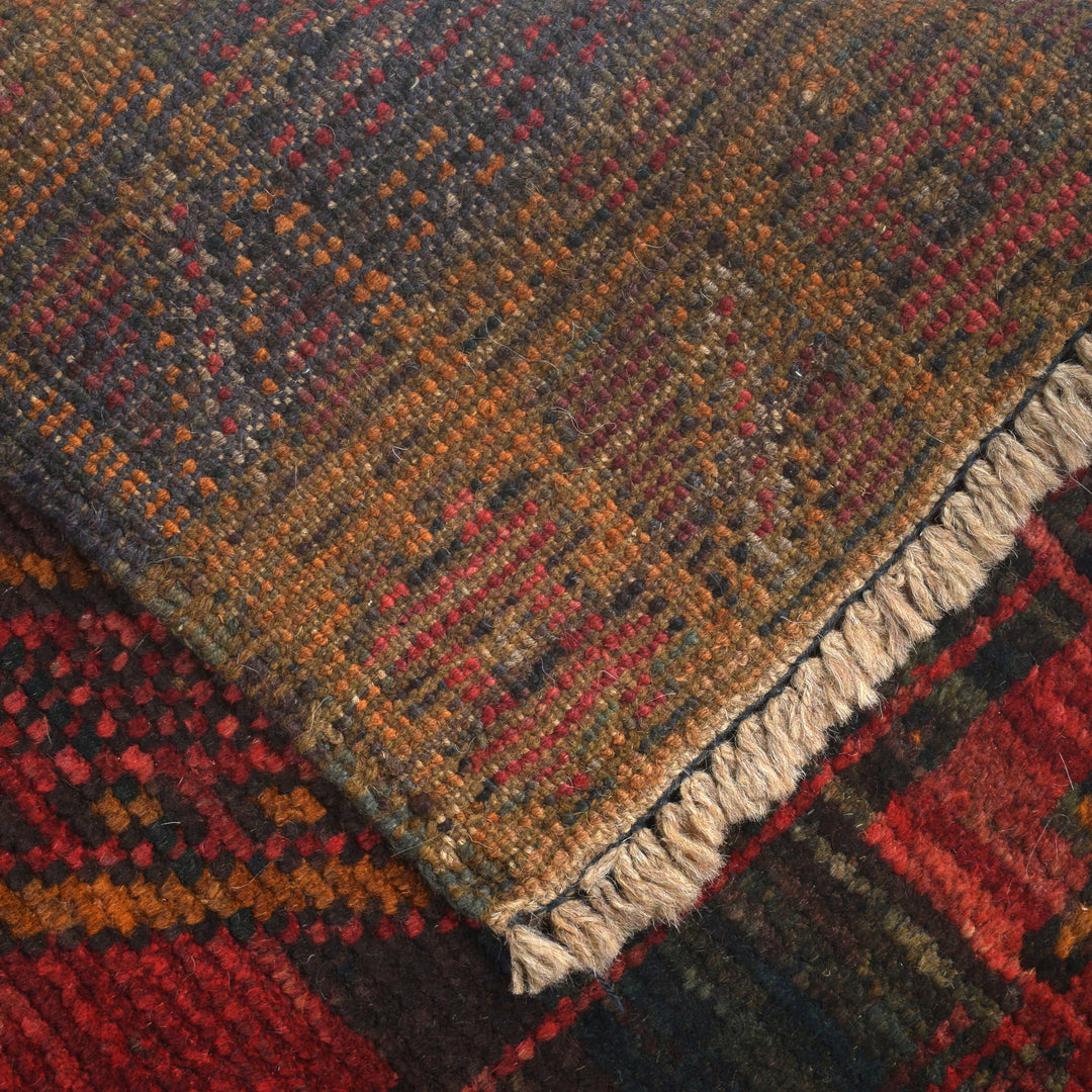 Red Afghan Baluchi Rug 3' 9" x 5' 10" Hand-Knotted pattern