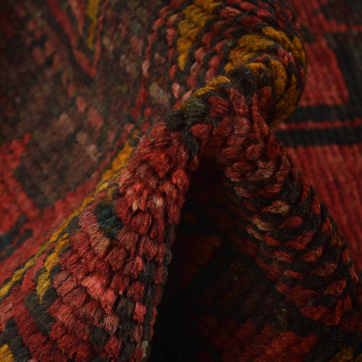 Red Afghan Baluchi Rug 3' 9" x 5' 10" Hand-Knotted field
