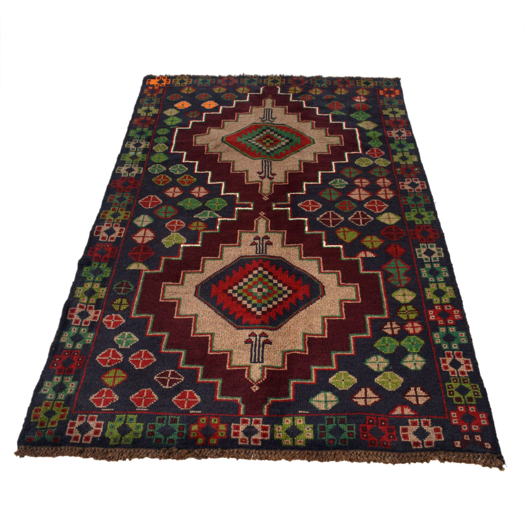 Deep Blue Afghan Baluchi Rug 3' 10" x 6' 4" Hand-Knotted detail