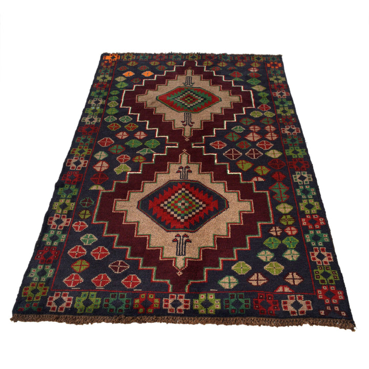 Deep Blue Afghan Baluchi Rug 3' 10" x 6' 4" Hand-Knotted detail