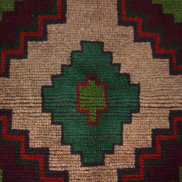 Tan Afghan Baluchi Rug 3' 11" x 6' 4" Hand-Knotted close-up