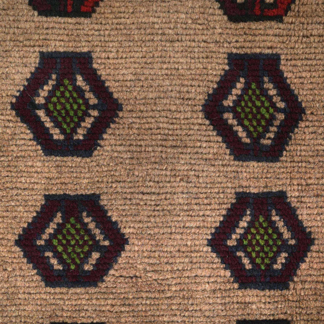 Tan Afghan Baluchi Rug 4' 3" x 6' 5" Hand-Knotted close-up
