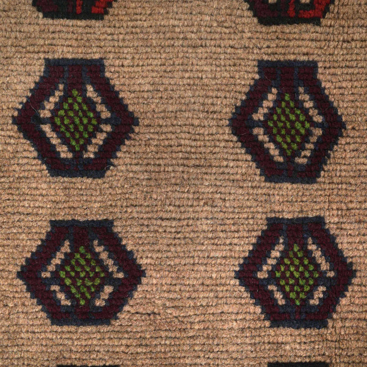 Tan Afghan Baluchi Rug 4' 3" x 6' 5" Hand-Knotted close-up
