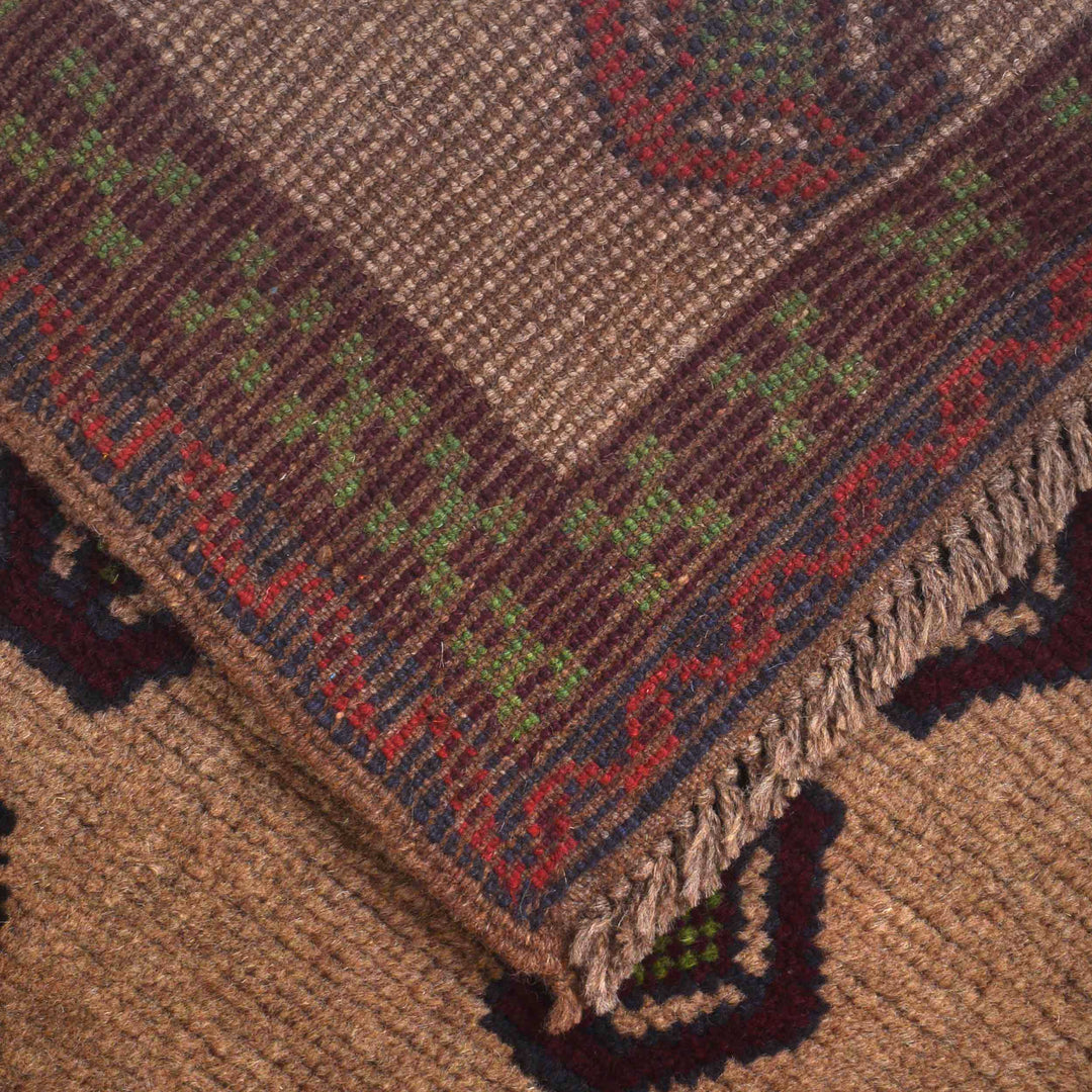 Tan Afghan Baluchi Rug 4' 3" x 6' 5" Hand-Knotted pattern