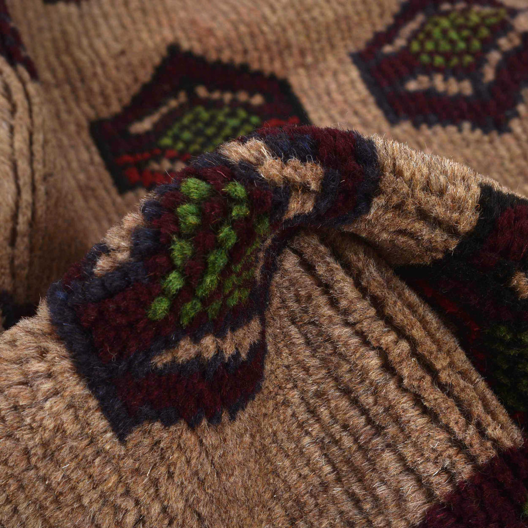 Tan Afghan Baluchi Rug 4' 3" x 6' 5" Hand-Knotted field