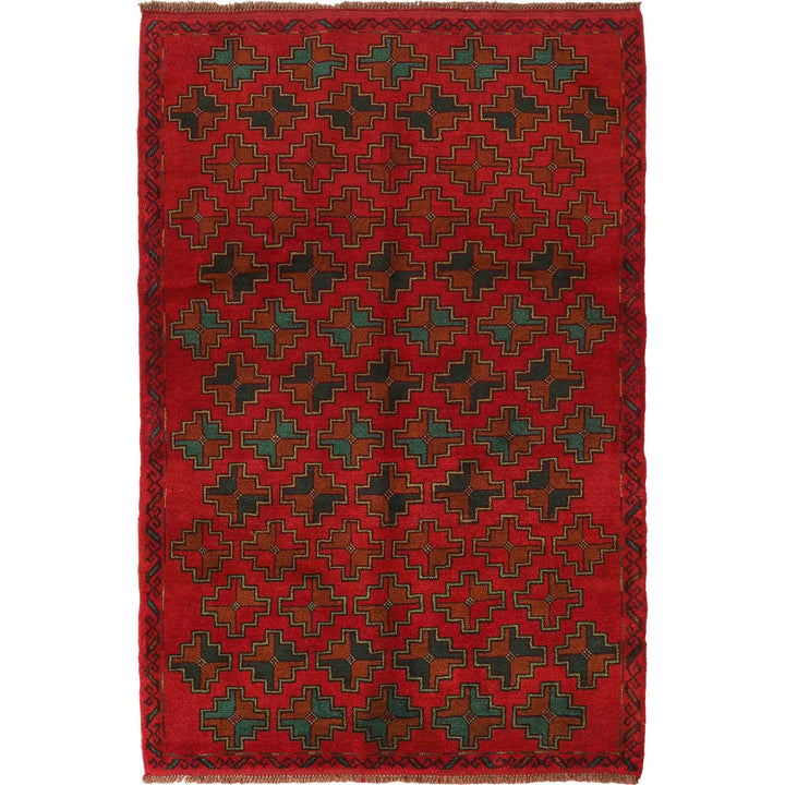 Red Afghan Baluchi Rug 4' 2" x 6' 4" Hand-Knotted