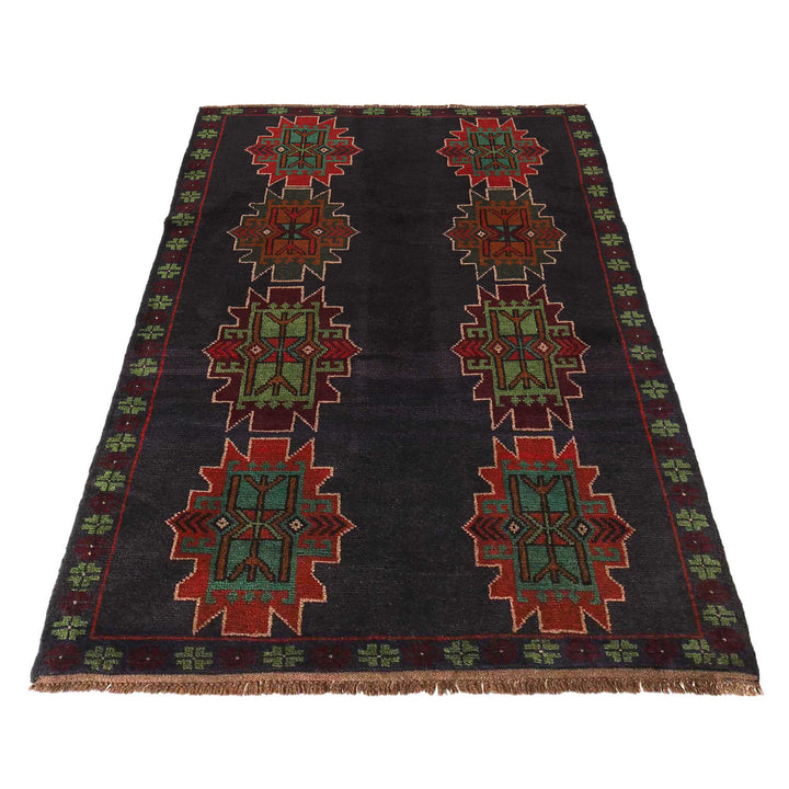 Dark Blue Afghan Baluchi Rug 4' 2" x 6' 5" Hand-Knotted detail