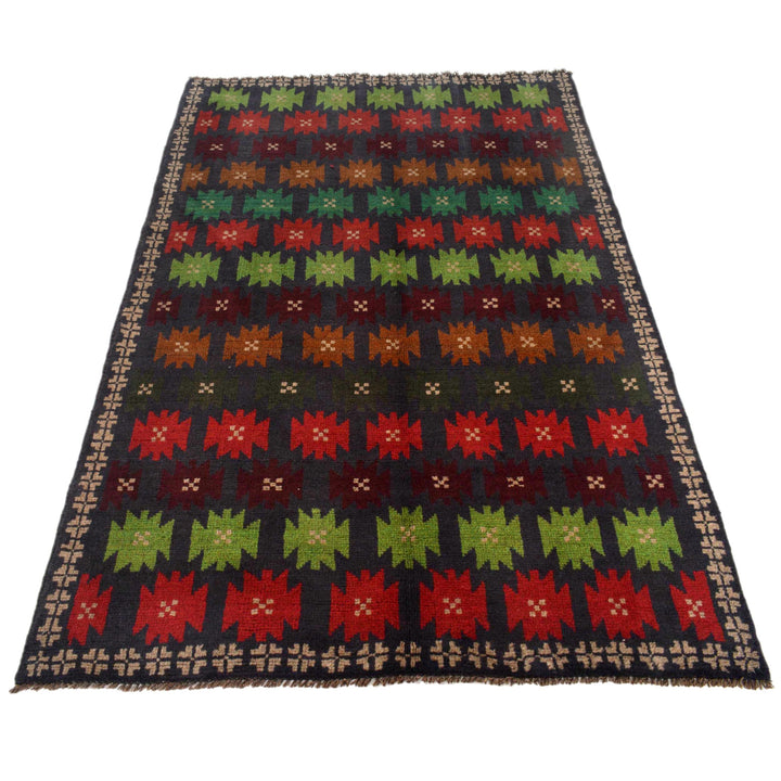 Dark Blue Afghan Baluchi Rug 4' 1" x 6' 5" Hand-Knotted detail
