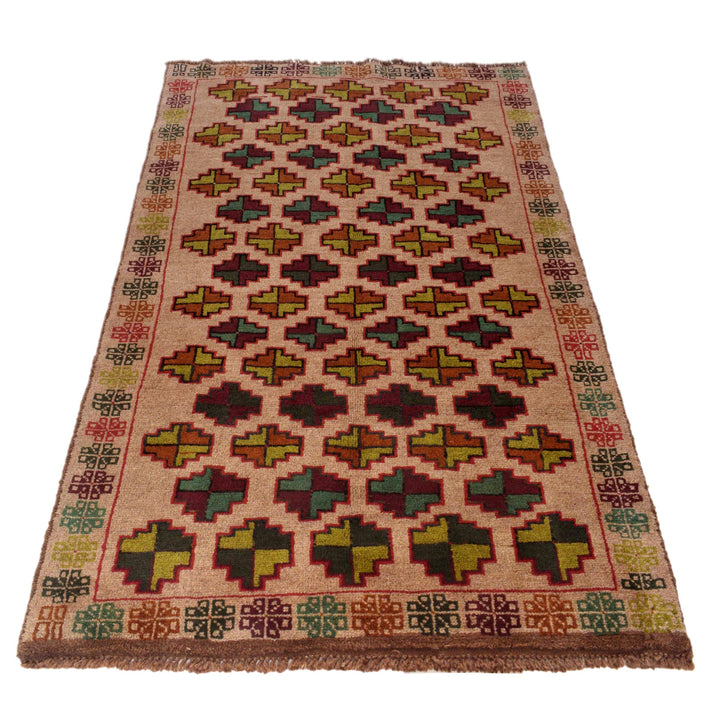 Tan Afghan Baluchi Rug 3' 9" x 6' 3" Hand-Knotted detail