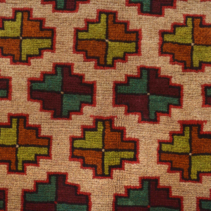 Tan Afghan Baluchi Rug 3' 9" x 6' 3" Hand-Knotted close-up