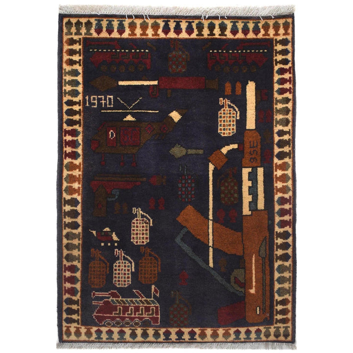 Dark Blue Color War Rug 2' 2" x 2' 11" - No. AL56578