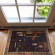 Dark Blue Color War Rug 2' 2" x 2' 11" - No. AL56578