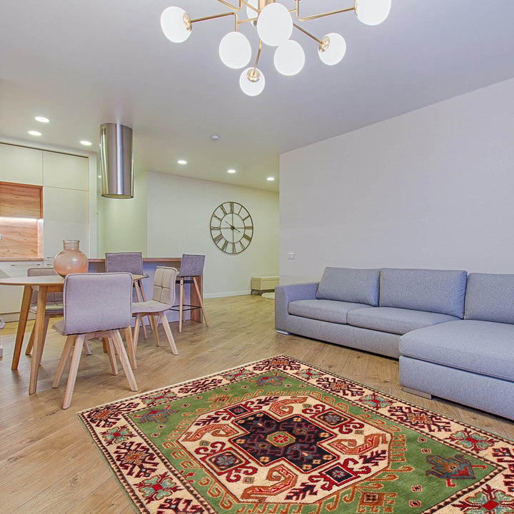 Hand Knotted Kazak Oriental Rug 3' 3" x 4' 8" - No. AL68631