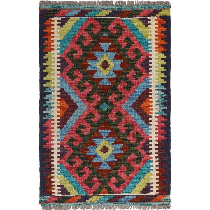 Colorful Flat-Weave Wool Kilim 1' 11 x 2' 11" - No. AL61542
