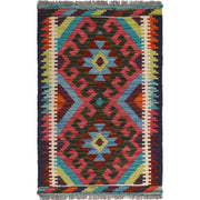 Colorful Flat-Weave Wool Kilim 1' 11 x 2' 11" - No. AL61542