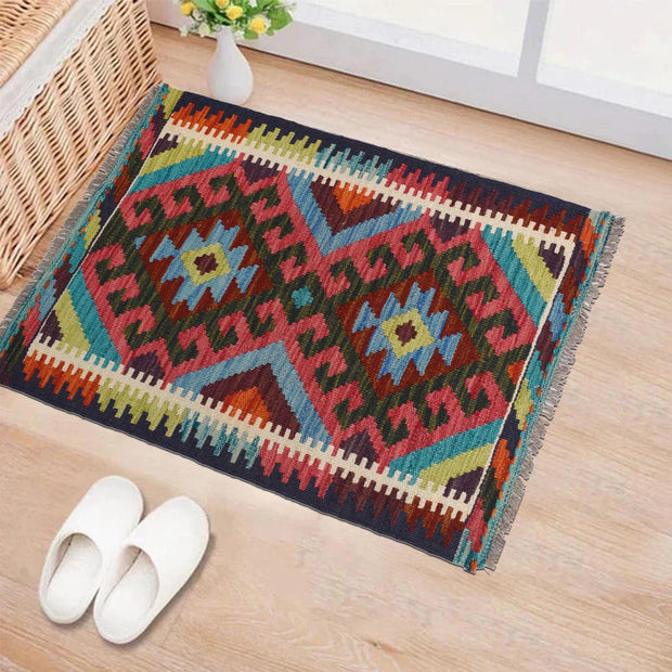 Colorful Flat-Weave Wool Kilim 1' 11 x 2' 11" - No. AL61542