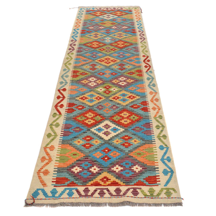 Colorful Flat-Weave Wool Kilim Runner 2' 9" x 9' 8" - No. AL39420