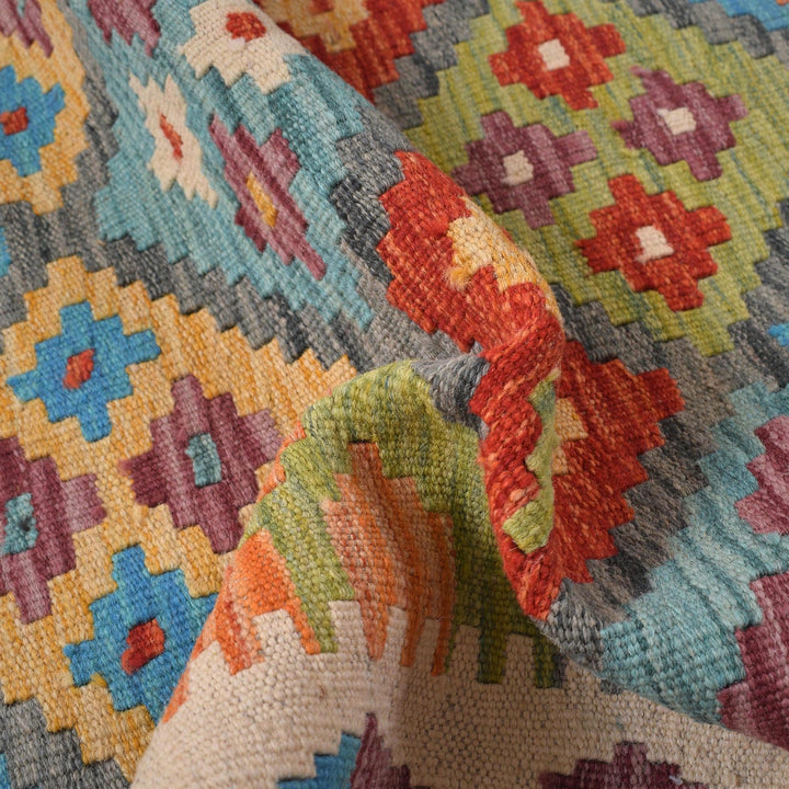 Colorful Flat-Weave Wool Kilim Runner 2' 9" x 9' 8" - No. AL39420