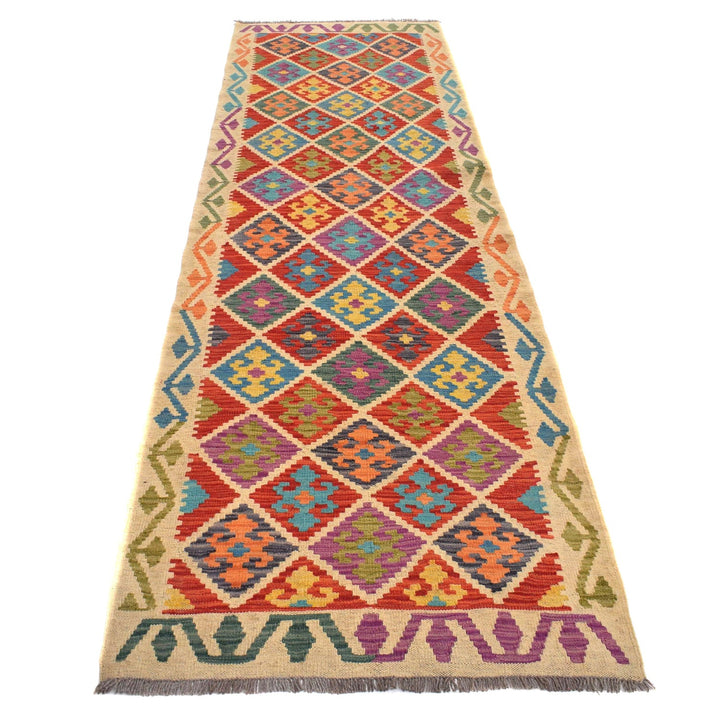 Colorful Flat-Weave Wool Kilim Runner 2' 11" x 9' 8" - No. AL37539