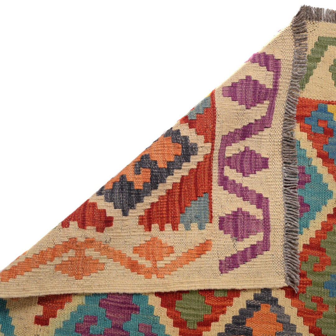 Colorful Flat-Weave Wool Kilim Runner 2' 11" x 9' 8" - No. AL37539