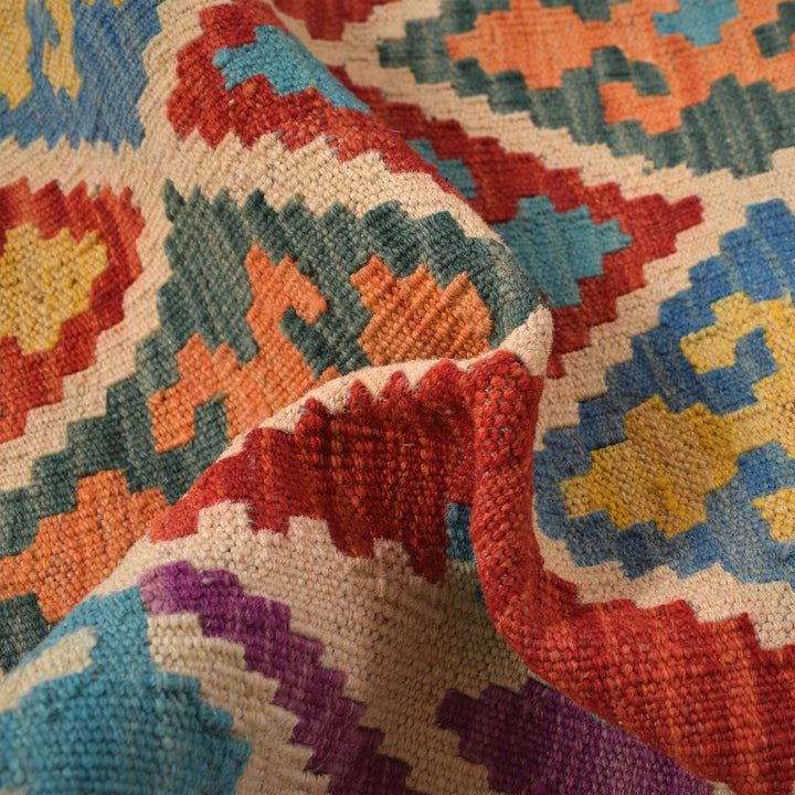 Colorful Flat-Weave Wool Kilim Runner 2' 11" x 9' 8" - No. AL37539