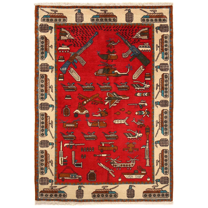Handcrafted Afghan War Rug 3' 5" x 4' 11" - No. AL81064