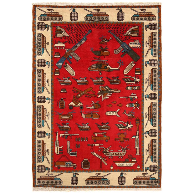 Handcrafted Afghan War Rug 3' 5" x 4' 11" - No. AL81064