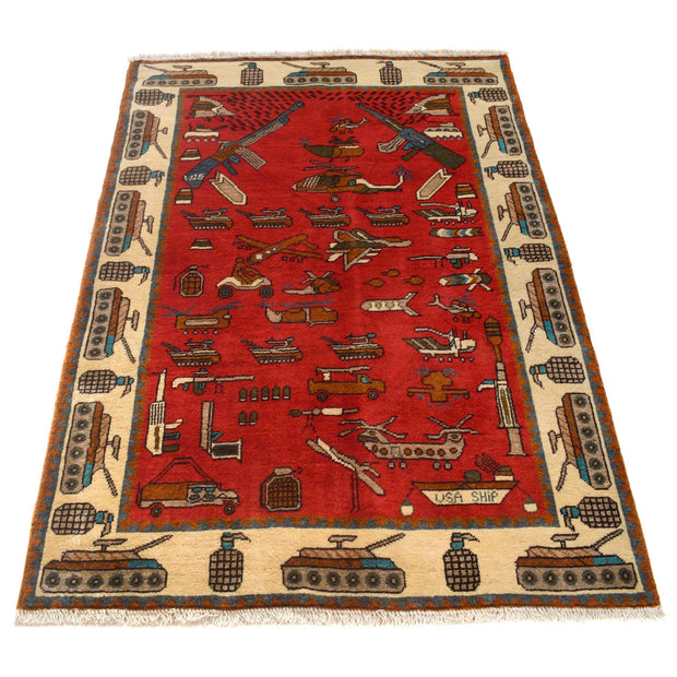 Handcrafted Afghan War Rug 3' 5" x 4' 11" - No. AL81064