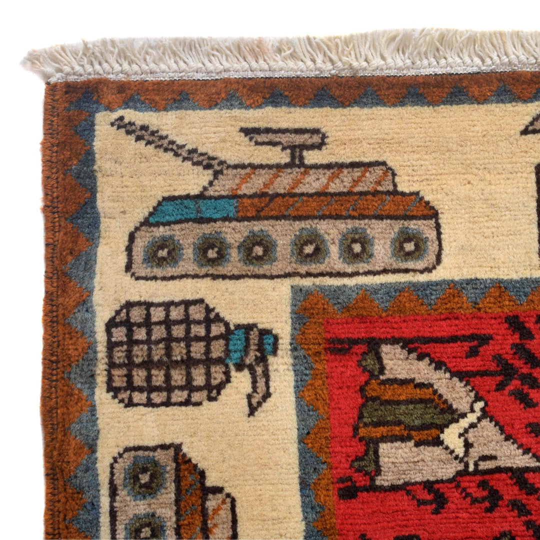 Handcrafted Afghan War Rug 3' 5" x 4' 11" - No. AL81064