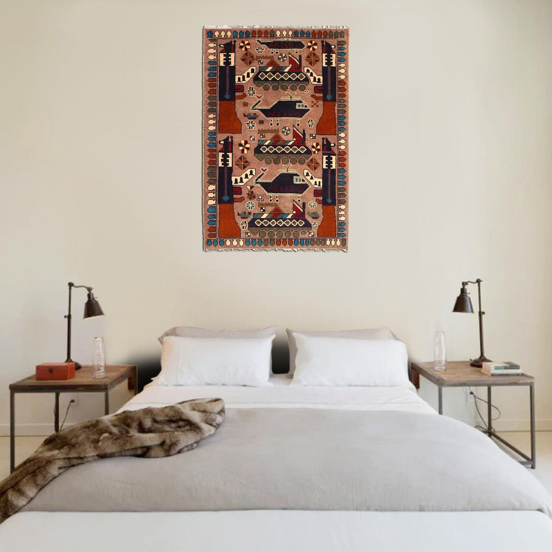 Authentic Afghan War Area Rug 2' 8" x 4' 2" - No. AL36430