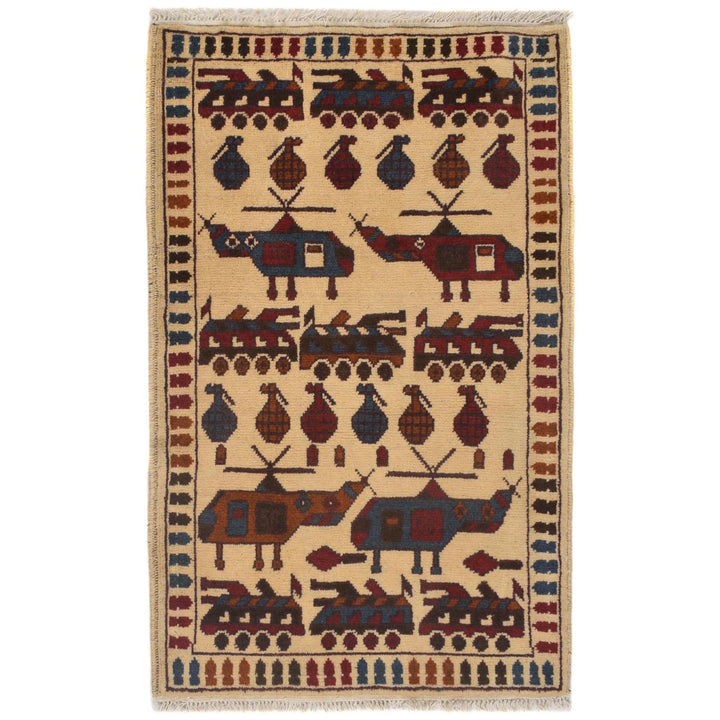 Hand-Knotted Afghan War Carpet 2' 0" x 3' 1" - No. AL94228