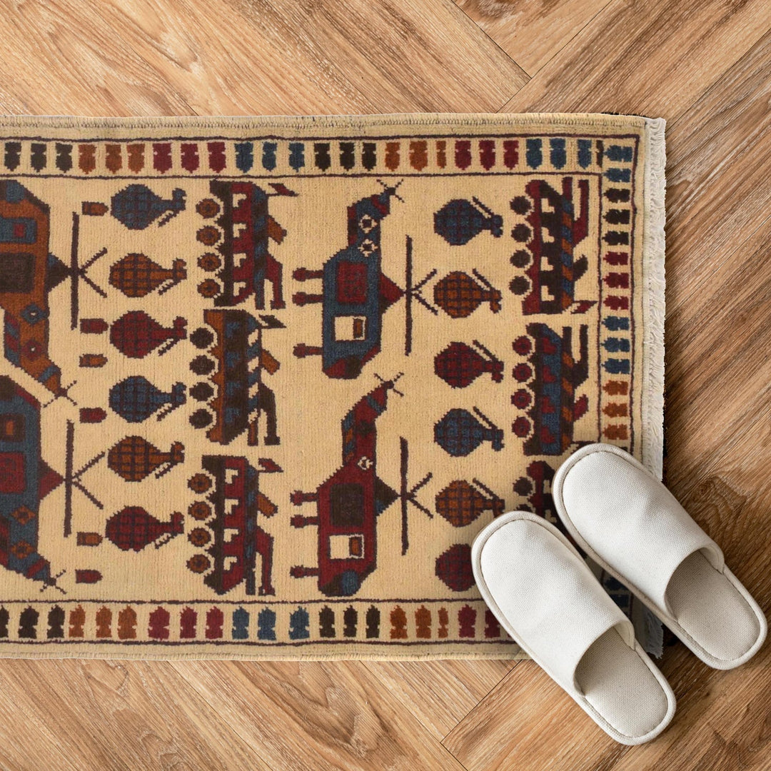 Hand-Knotted Afghan War Carpet 2' 0" x 3' 1" - No. AL94228