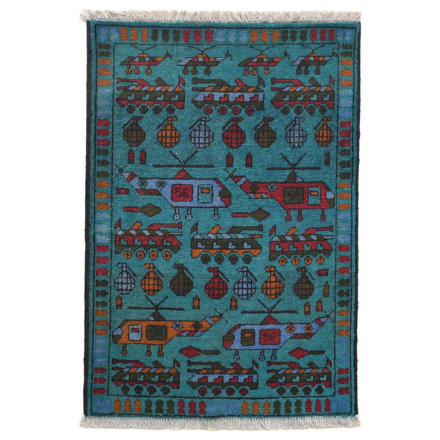 Blue Color War Rug 1' 11" x 2' 10" - No. AL99287