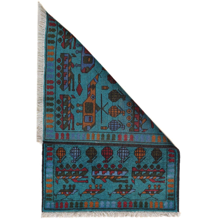 Blue Color War Rug 1' 11" x 2' 10" - No. AL99287